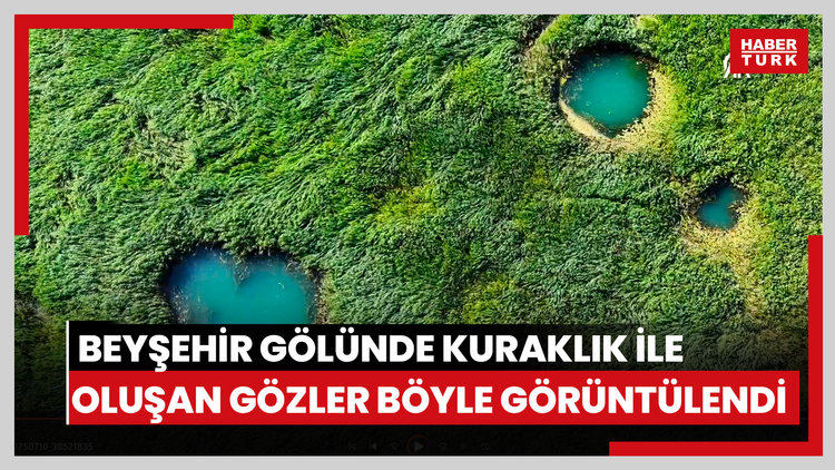 Beyşehir Gölünde kuraklık nedeniyle ortaya çıkan gözeler havadan görüntülendi