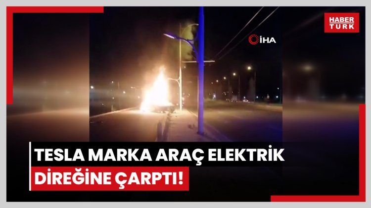 Tesla marka araç elektrik direğine çarptı!