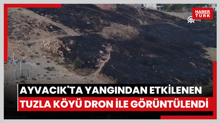 Ayvacık ilçesindeki yangından etkilenen Tuzla köyü dron ile görüntülendi