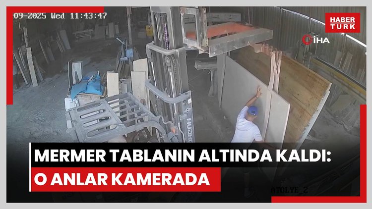Mermer tablanın altında kaldı: O anlar kamerada