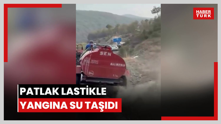 Patlak lastikle yangına su taşıdı