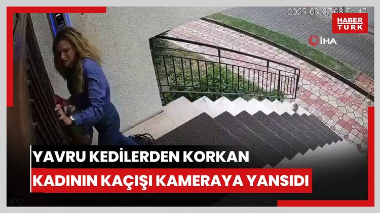 Yavru kedilerden korkan kadının kaçışı kameraya yansıdı