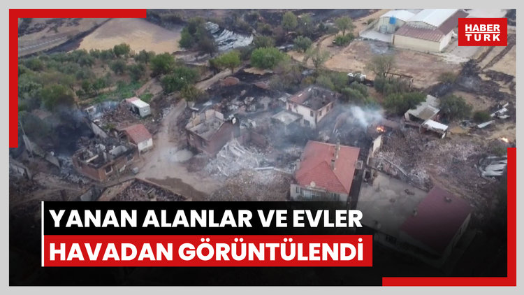 Çanakkale'deki yangında büyük zarar gören Saçaklı Köyü dron ile görüntülendi