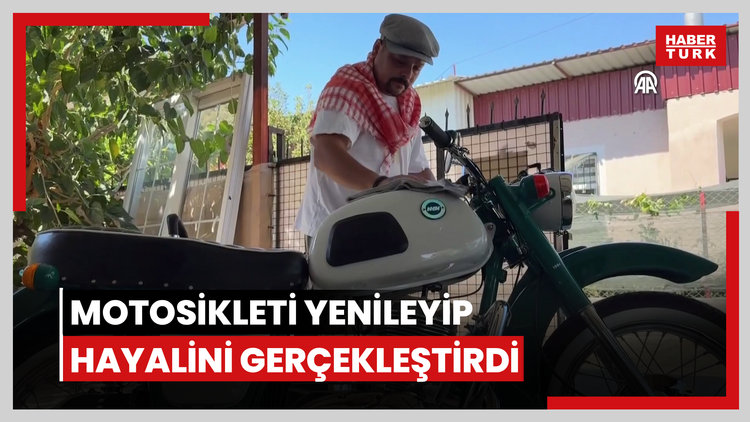 Amcasından yadigar 1973 model motosikleti yenileyip çocukluk hayalini gerçekleştirdi