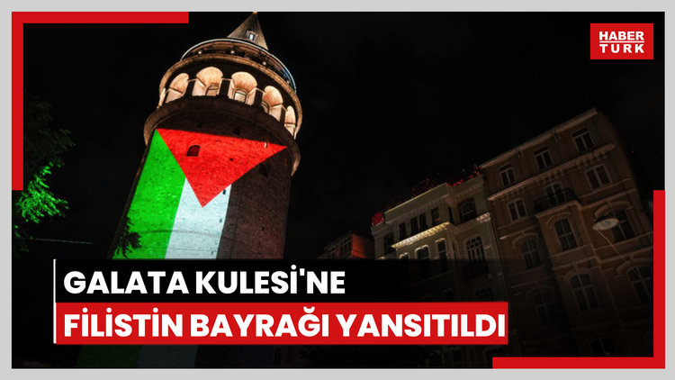 Galata Kulesi'ne Filistin bayrağı yansıtıldı