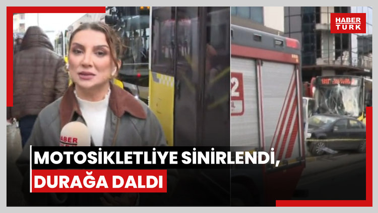 Motosikletliye sinirlendi, durağa daldı!