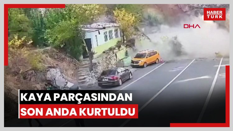 Dağdan kopan kaya parçasından son anda kurtuldu; o anlar kamerada