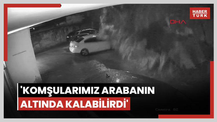 Maltepe'de istinat duvarının park halindeki 3 aracın üzerine çöktüğü anlar kamerada