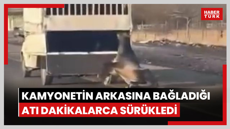 Kamyonetin arkasına bağladığı atı dakikalarca sürükledi