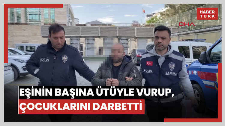Eşinin başına ütüyle vurup, çocuklarını darbetti