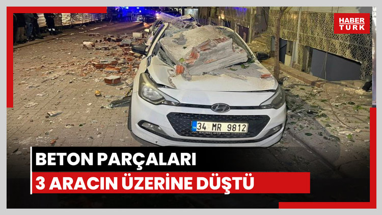 Beton parçaları 3 aracın üzerine düştü