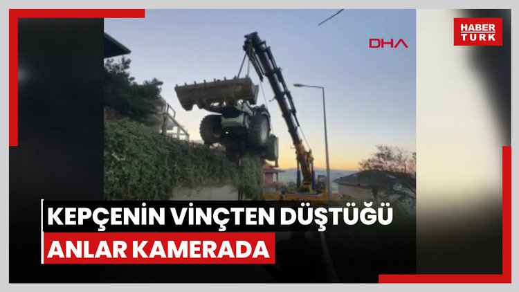 Bursa Mudanya'da kepçenin vinçten düştüğü anlar kamerada