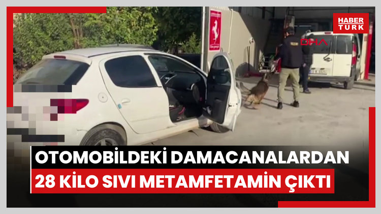Otomobildeki damacanalardan 28 kilo sıvı metamfetamin çıktı