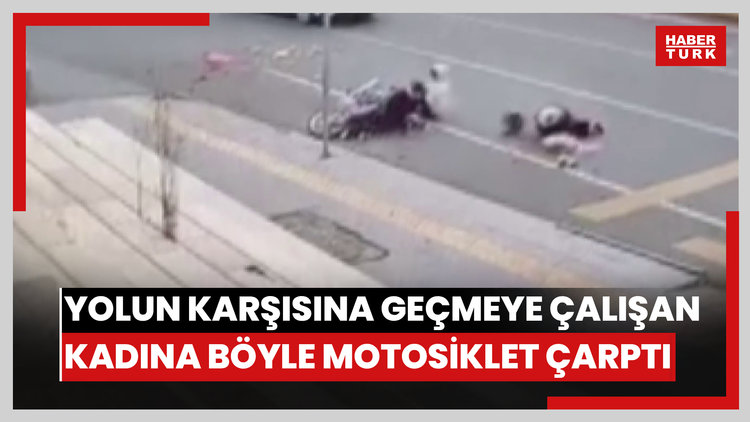 Yolun karşısına geçmeye çalışan kadına böyle motosiklet çarptı