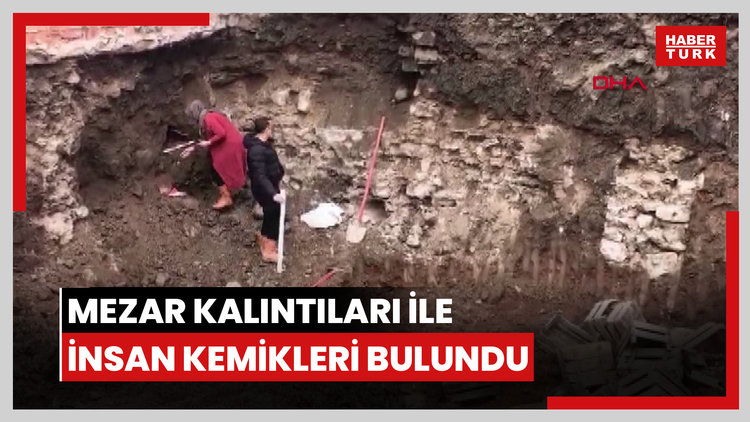 Site inşaatı kazısında mezar kalıntıları ile insan kemikleri bulundu