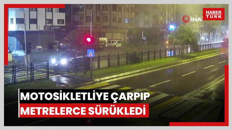 Trabzon'da çalıntı araçla kırmızı ışıkta bekleyen motosikletliye çarpıp metrelerce sürükledi: Dehşete düşüren kaza kamerada