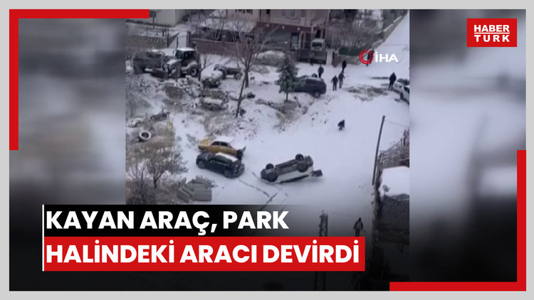 Kayan araç park halindeki aracı devirdi: O anlar kamerada