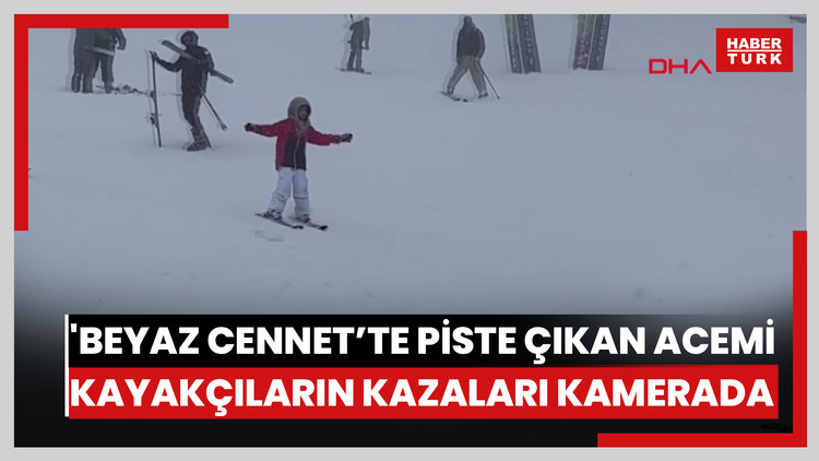 'Beyaz cennet'te piste çıkan acemi kayakçıların kazaları kamerada