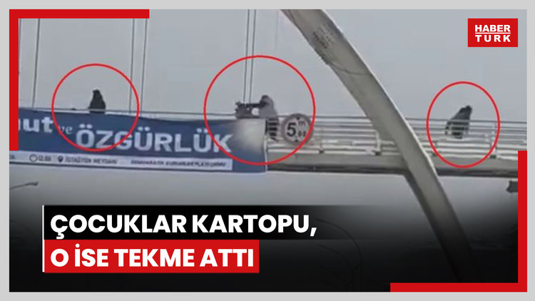 Üst geçitte kartopu atan çocukları yumruklayıp, yerde tekmeledi