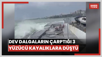 Kadıköy’de dev dalgaların çarptığı 3 yüzücü kayalıklara düştü; bacakları kırıldı