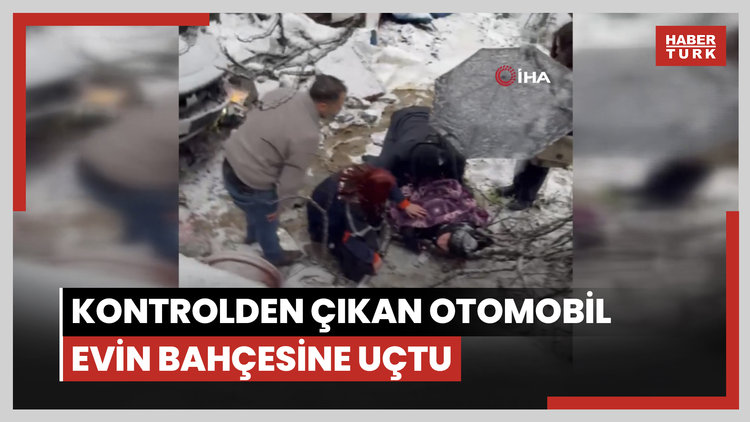 Kontrolden çıkan otomobil evin bahçesine uçtu