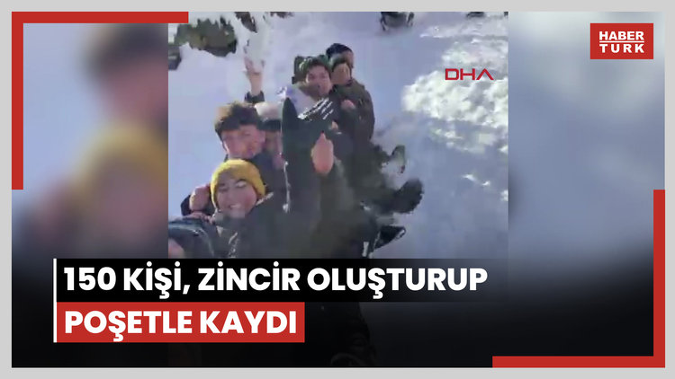 150 kişi, zincir oluşturup poşetle kaydı