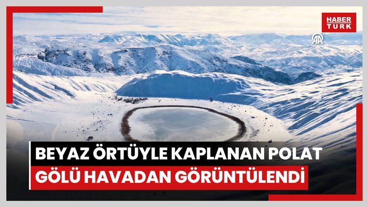 Beyaz örtüyle kaplanan Polat Gölü havadan görüntülendi