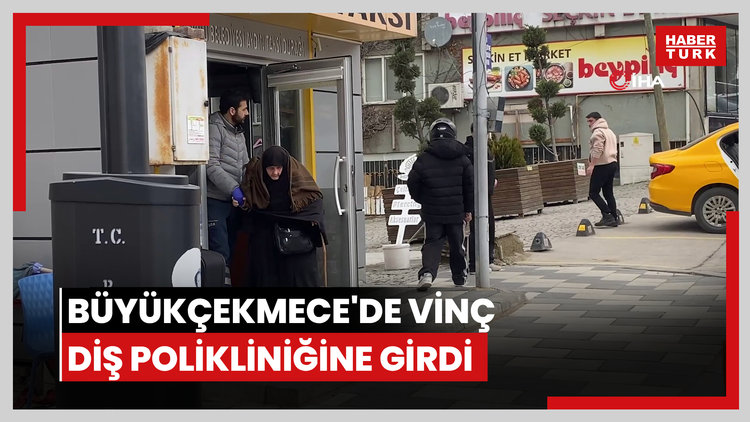 Büyükçekmece'de vinç diş polikliniğine girdi