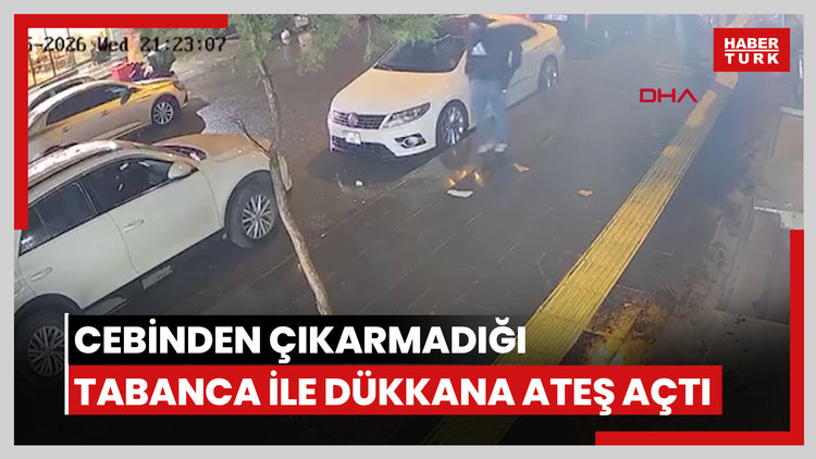 Montunun cebinden çıkarmadığı tabanca ile dükkana ateş açtı; saldırı kamerada