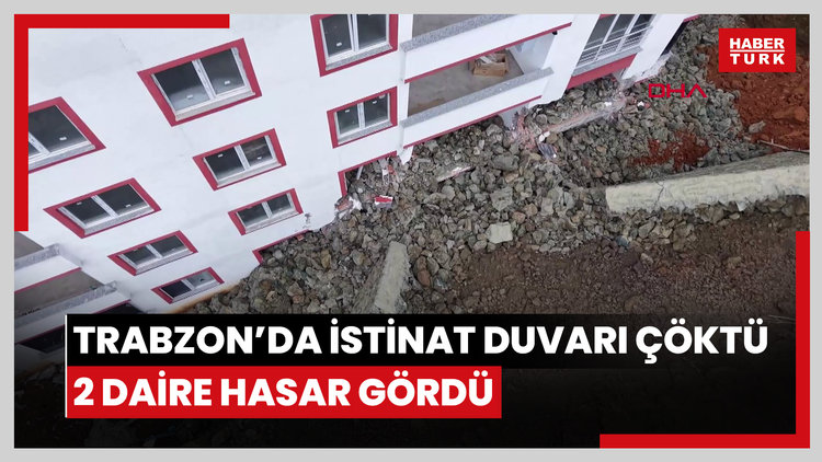 Trabzon'da istinat duvarı çöktü ,2 daire hasar gördü