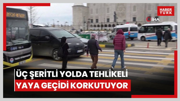 Üç şeritli yolda tehlikeli yaya geçidi korkutuyor