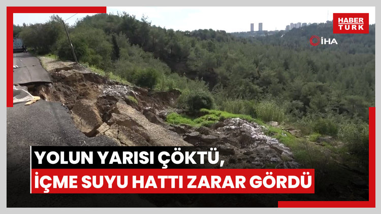 Yolda heyelan: yarısı çöktü, içme suyu hattı zarar gördü
