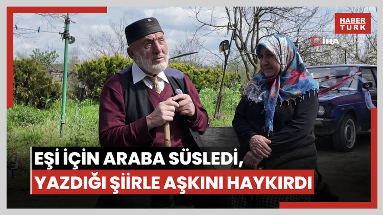 Eşi için araba süsledi, yazdığı şiirle aşkını haykırdı