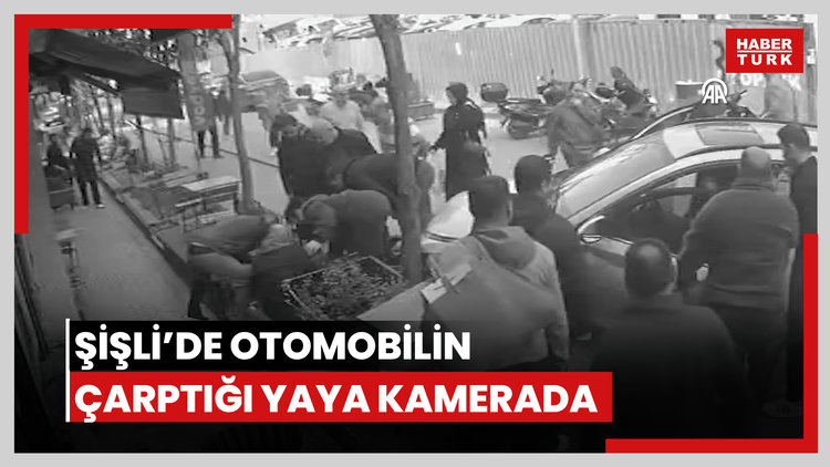 Şişlide kaldırıma yürüyen kişiye otomobilin çarpması kamerada