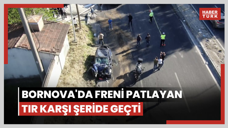 Bornova'da freni patlayan TIR karşı şeride geçti
