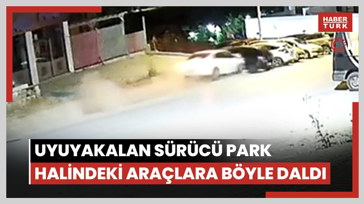 Uyuyakalan sürücü park halindeki araçlara böyle daldı