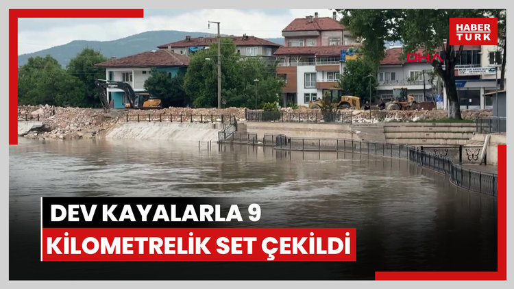 Tokat'ta taşkın riskine karşı dev kayalarla 9 kilometrelik set çekildi