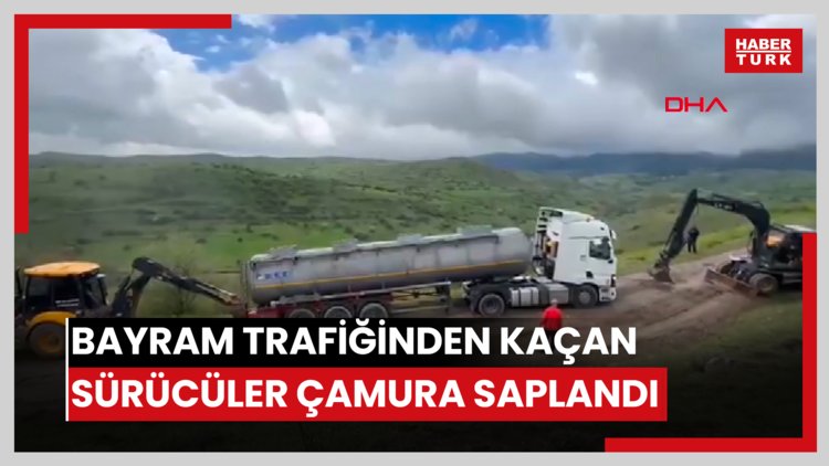 Bayram trafiğinden kaçıp orman yollarına giren sürücülerin araçları çamura saplandı