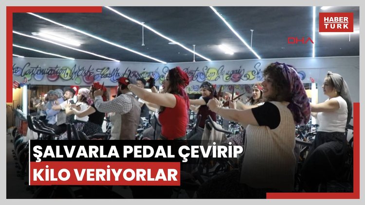 Şalvarlarla pedal çevirip, yöresel müzikler eşliğinde kilo veriyorlar