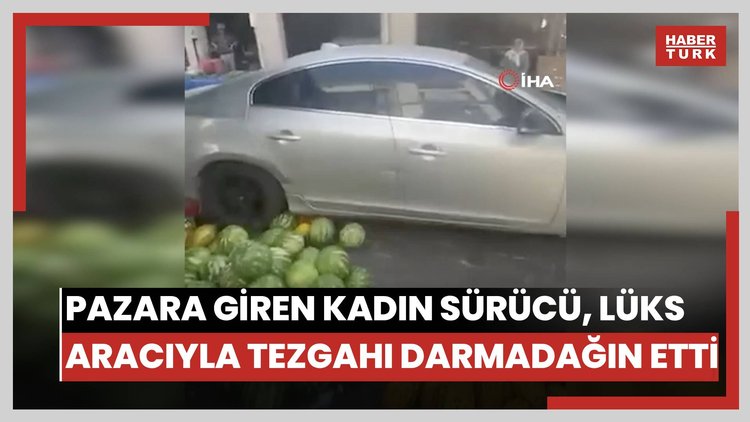 Pazara giren kadın sürücü, lüks aracıyla tezgahı darmadağın etti: O anlar kamerada