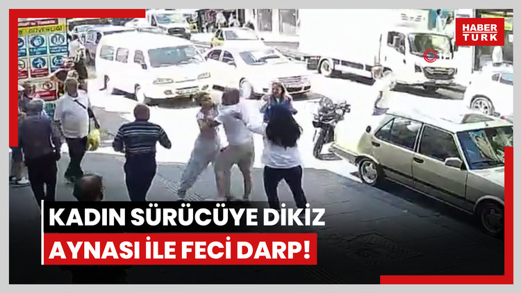 Kadın sürücüye dikiz aynası ile feci darp!