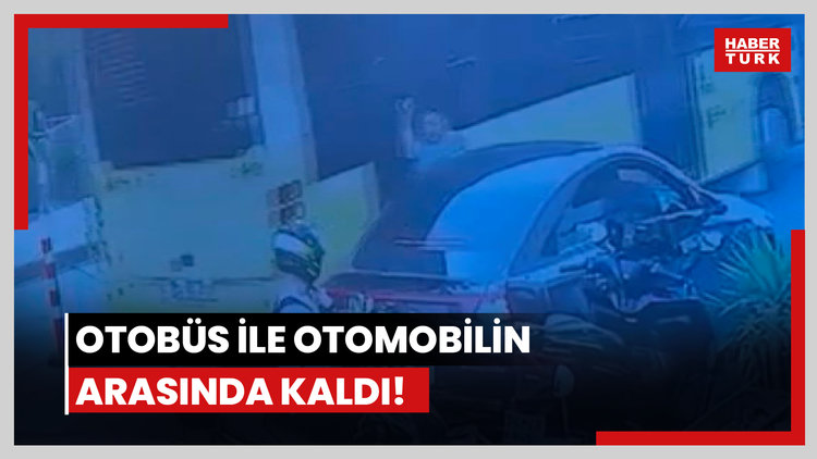 Otobüs ile otomobilin arasında kaldı!