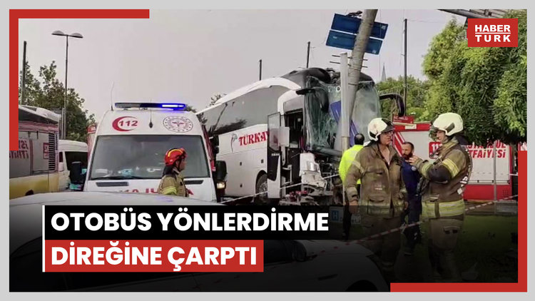 Otobüs yönlerdirme direğine çarptı