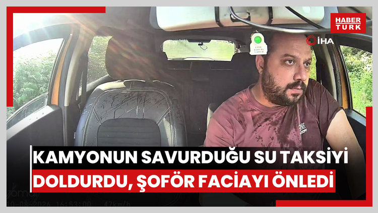 Taksi sürücüsü faciayı önledi, kamyonunun savurduğu su aracın içine böyle doldu