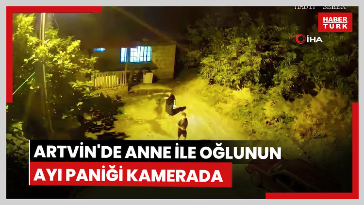 Artvin'de anne ile oğlunun ayı paniği kamerada