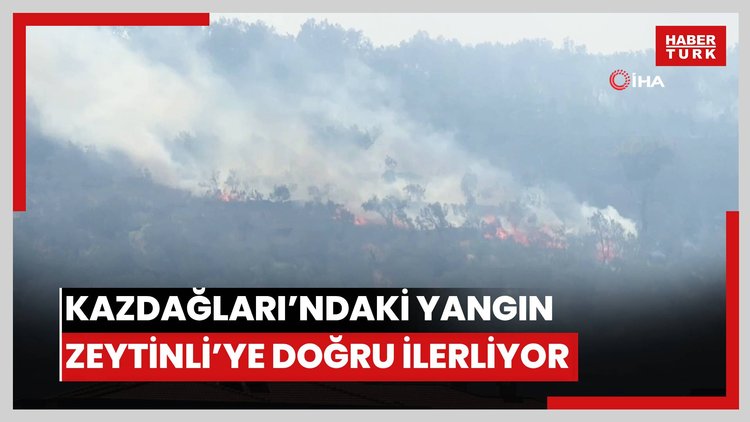 Kazdağları eteklerindeki yangın Zeytinli Mahallesine doğru ilerliyor