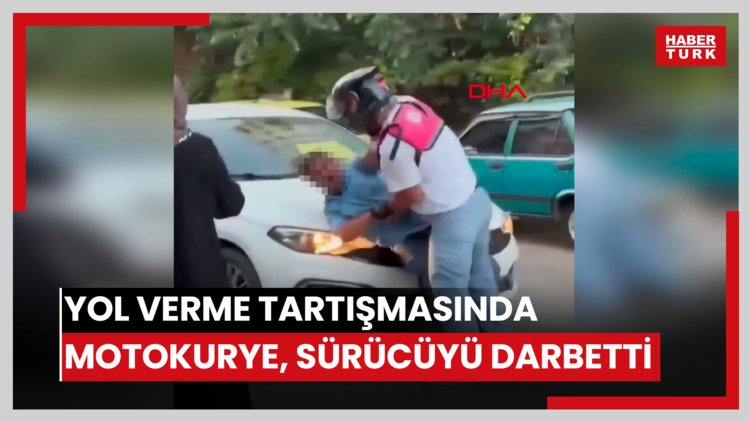 Yol verme tartışmasında motokurye, otomobil sürücüsünü kaputa yatırıp defalarca yumrukladı