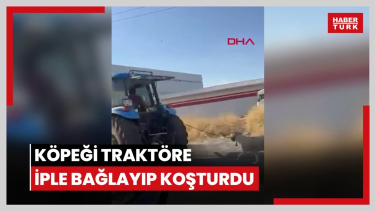 Köpeği traktöre iple bağlayıp koşturdu