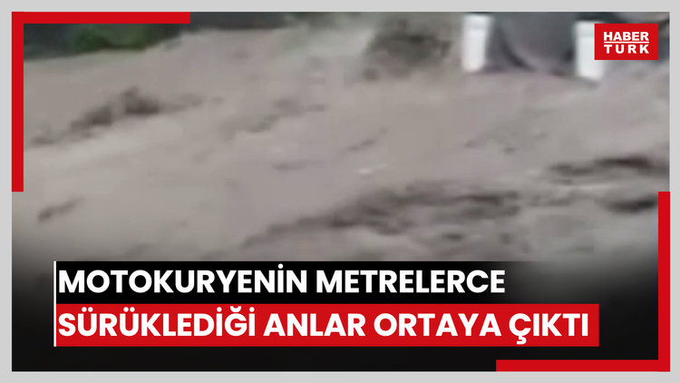 İstanbul'da selin ortasında kalan motokuryenin metrelerce sürüklediği anlar ortaya çıktı