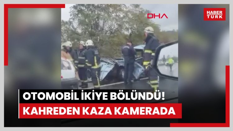 Otomobil ikiye bölündü! Kahreden kaza kamerada